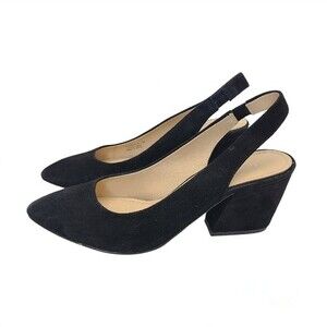 Botkier Shayla Black Suede Slingback Pointed Toe Block Heel Pumps 7